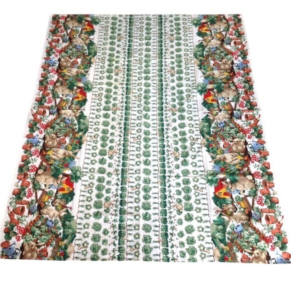 Vintage Wilton Court Spring Bunny Rabbits Vegetable Garden‎ Tablecloth 56 x 94